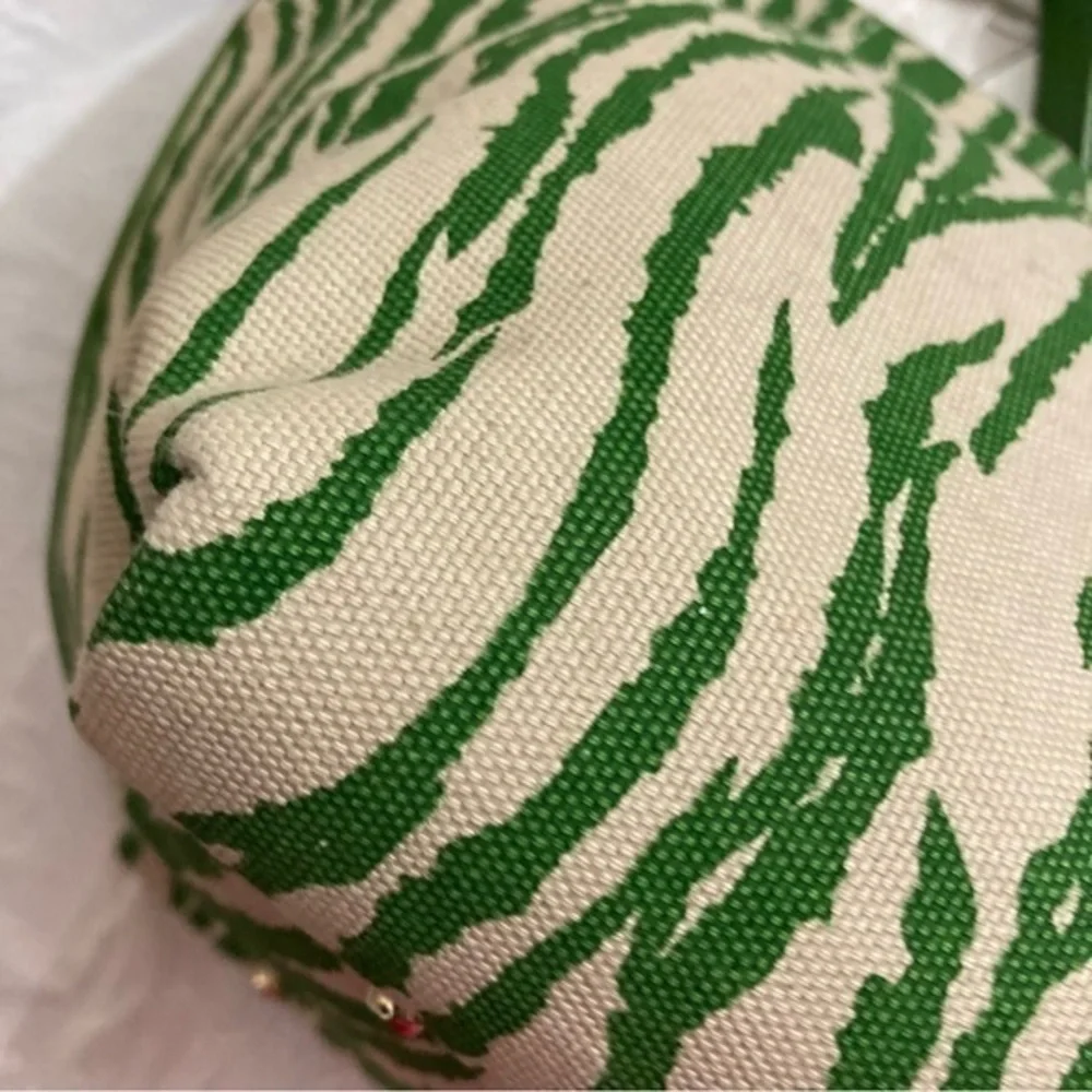 Kate spade green zebra canvas and leather vintage tote bag